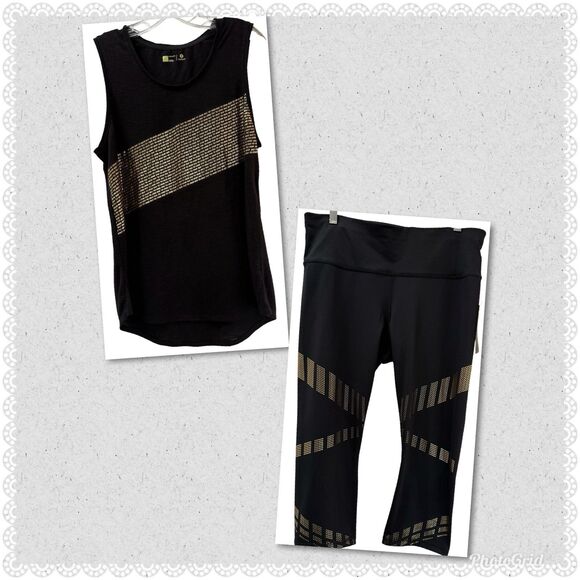 XERSION Performance Wear 2 pc Black Gold Track Suit Womens Large Tank Pant NWT - Picture 1 of 16